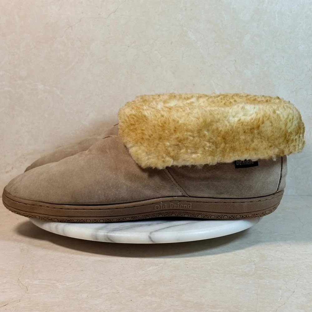 Old Friend Men's Suede Sheepskin Lined Moccasin Slippers Boots Tan M13 Cozy Warm